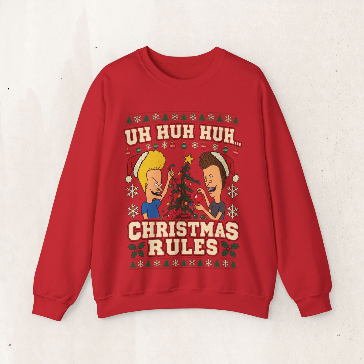 Beavis & Butthead Christmas Rules Ugly Sweatshirt – Red