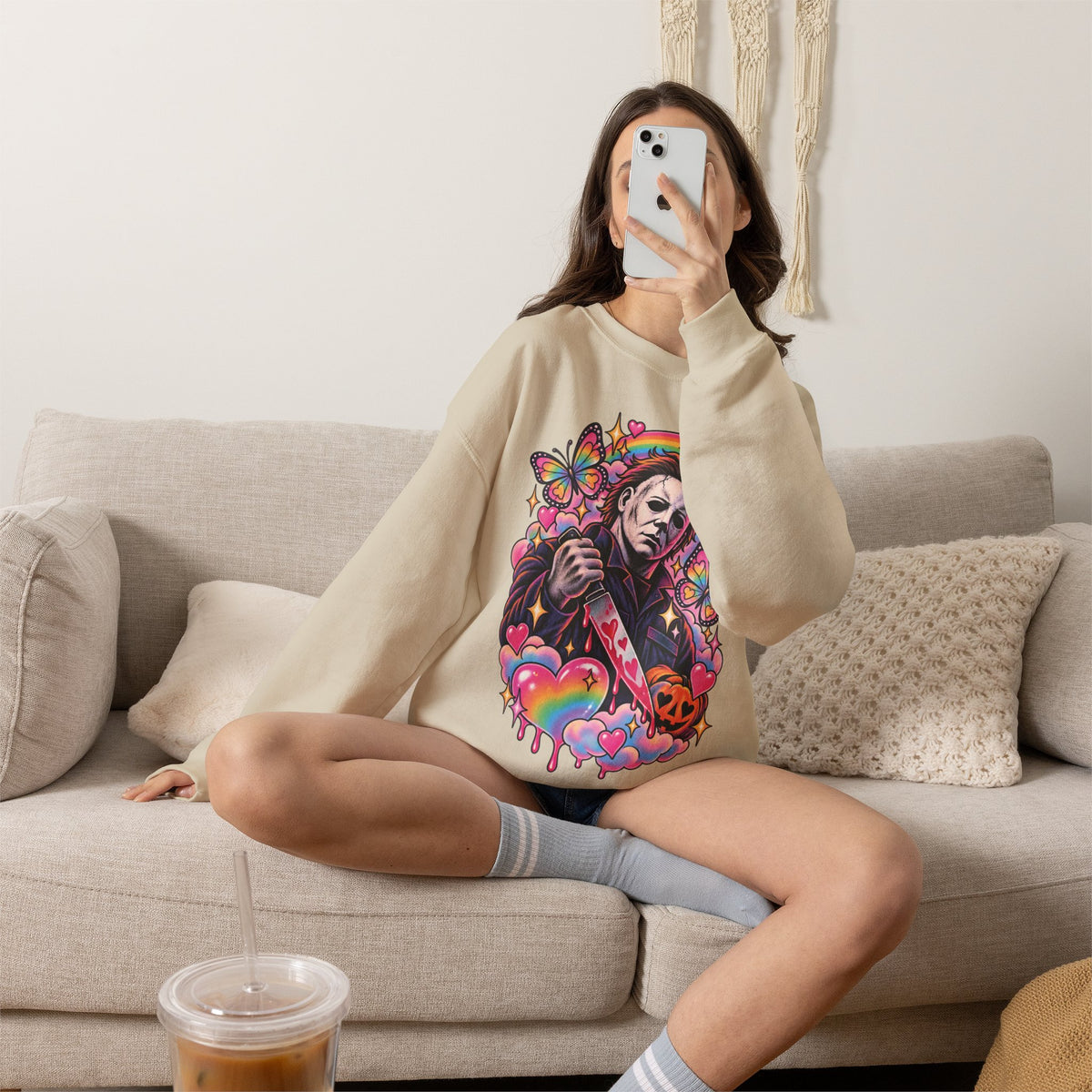 Colorful Michael Myers Horror Heart Crewneck