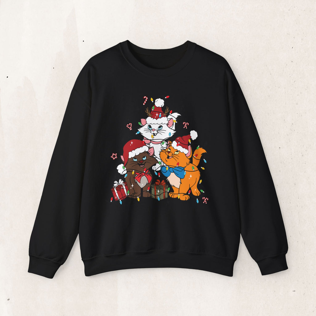 Festive Cartoon Friends Christmas Crewneck Sweatshirt – Black