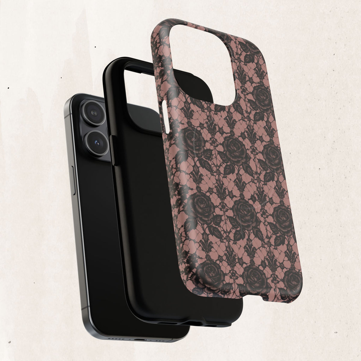 Vintage Black Lace Rose Pattern Phone Case