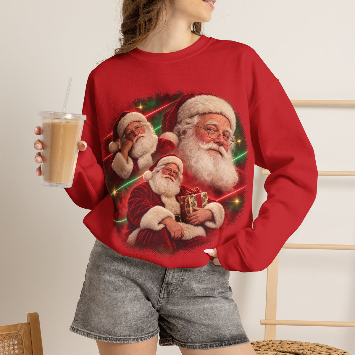 Vintage Santa 80s glamour portrait tacky Christmas sweatshirt