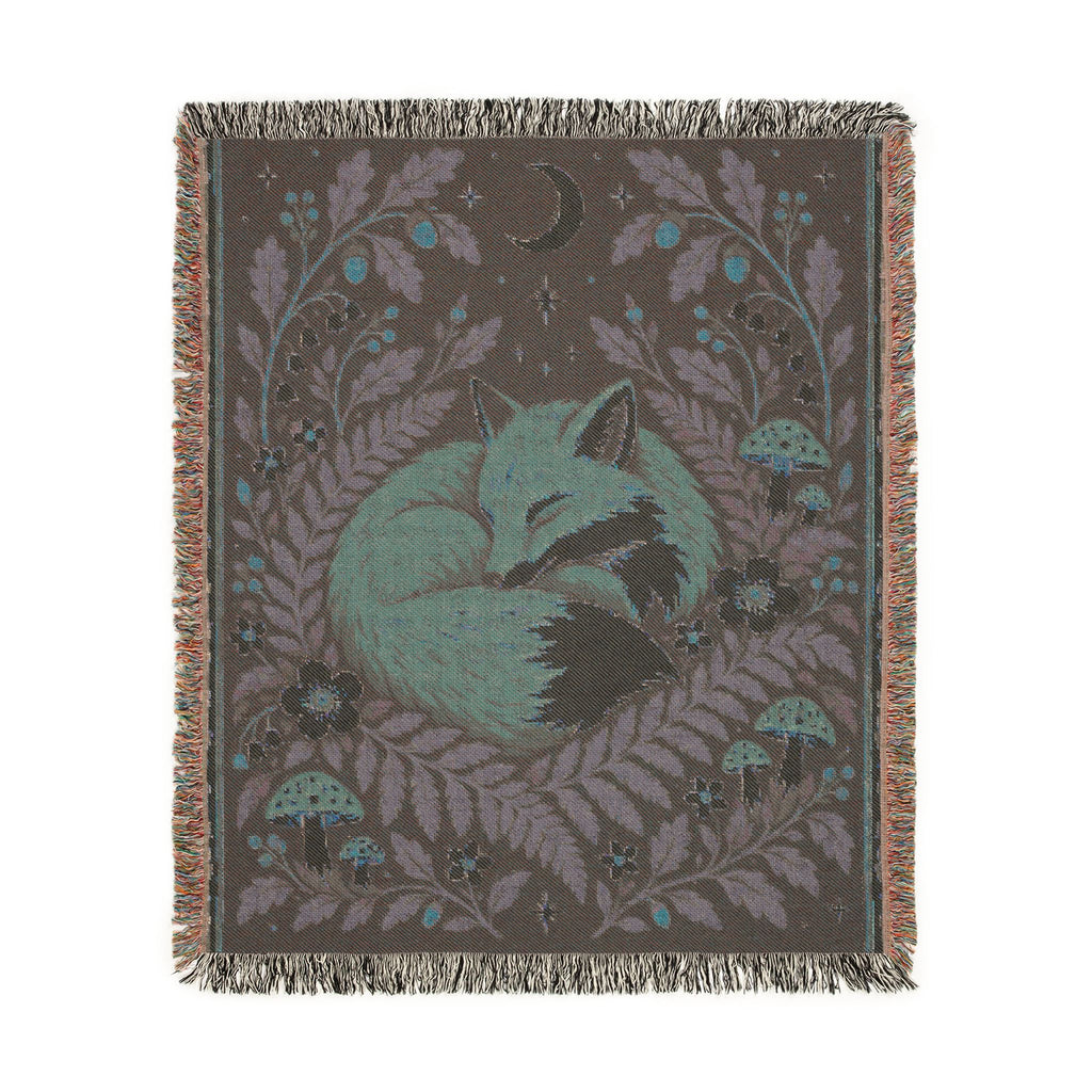 Fox Moon Woven Blanket — Cozy Floral Woodland Throw Printify