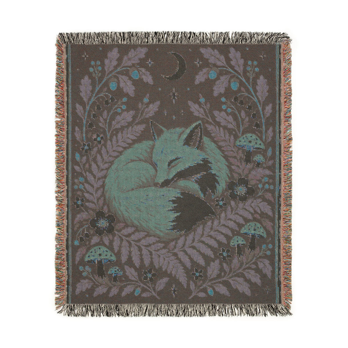 Fox Moon Woven Blanket — Cozy Floral Woodland Throw Printify