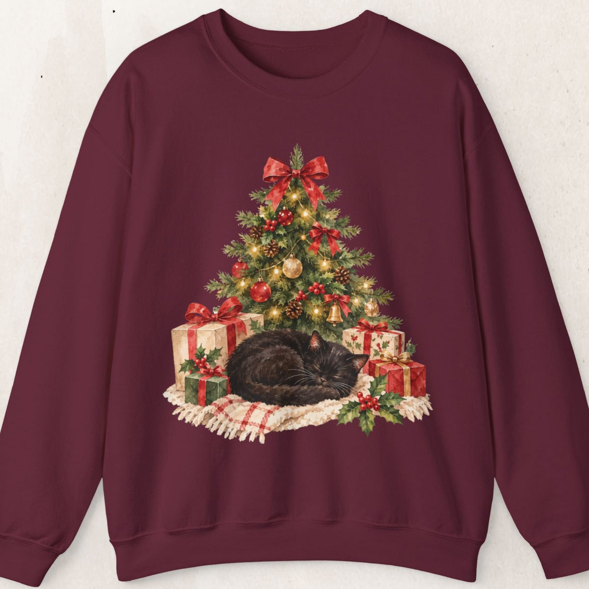 Christmas Tree Cat Sweatshirt, Cat Christmas Crewneck