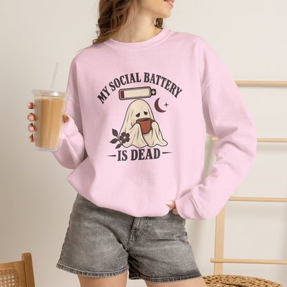 Cute Ghost "My Social Battery Is Dead" Crewneck Sweatshirt