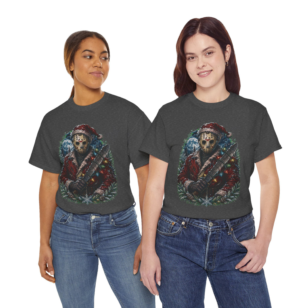 Horror Christmas Tee — Jason Holiday Killer Mask with Festive Machete