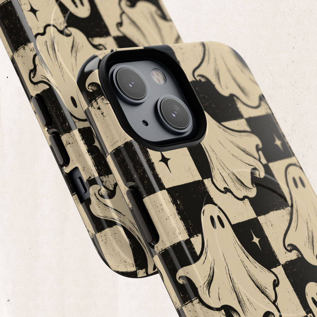 Ghost Checker Tough Magnetic Phone Case — Retro Spooky iPhone Cover Printify