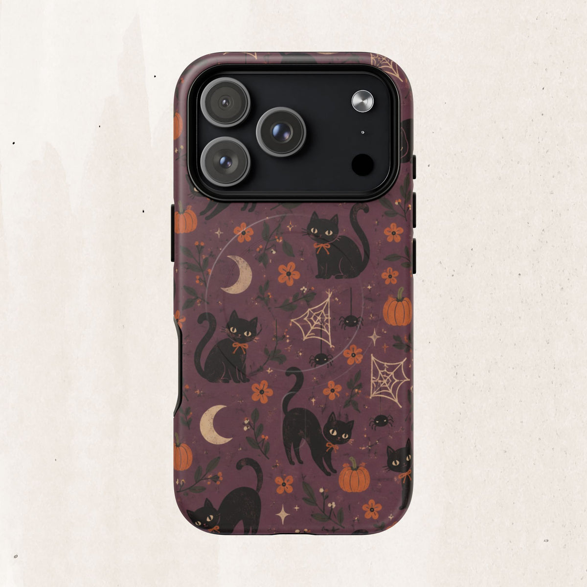 Halloween Black Cat Tough Magnetic Phone Case — Cute Spooky Pumpkins & Spiderwebs