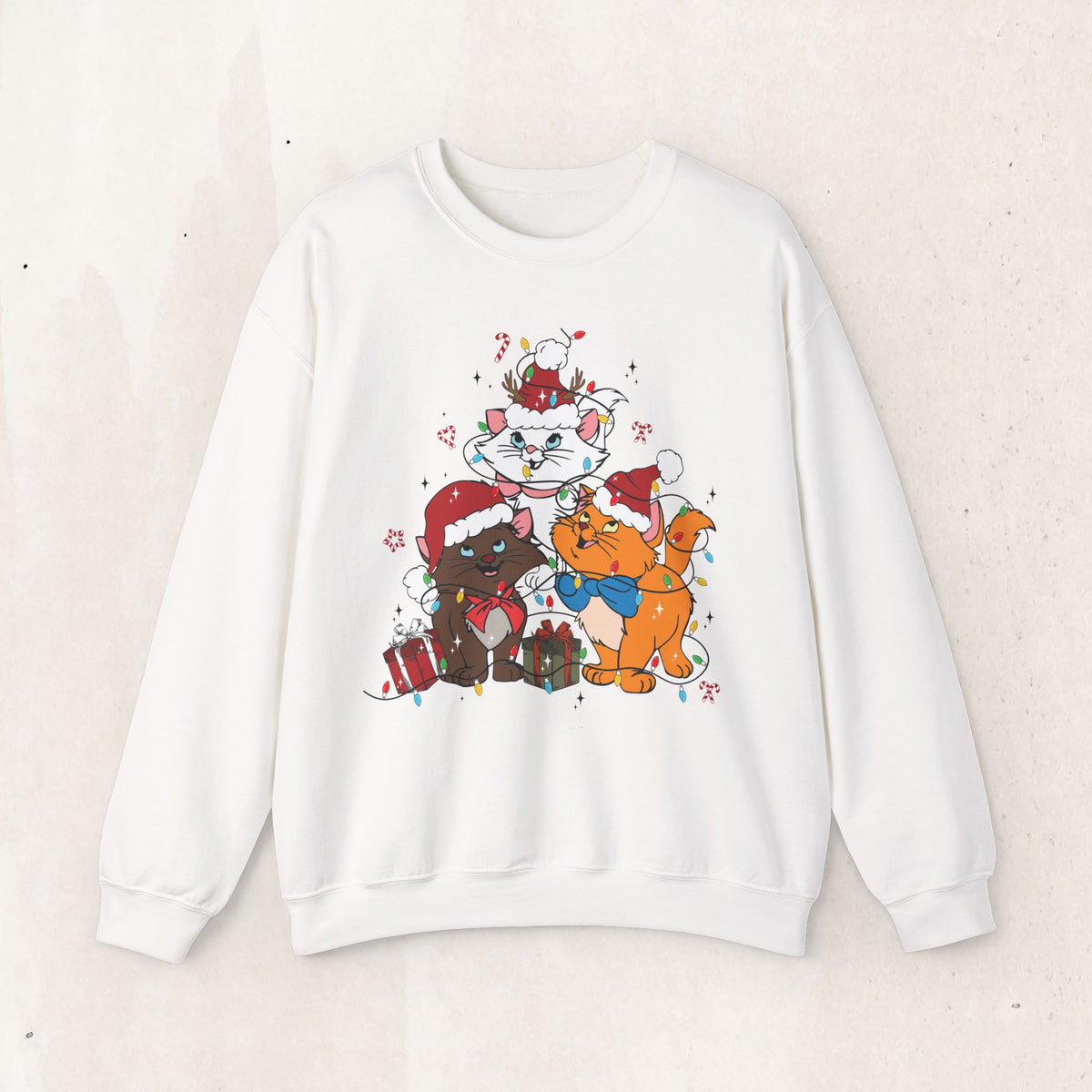 Festive Cartoon Friends Christmas Crewneck Sweatshirt – White