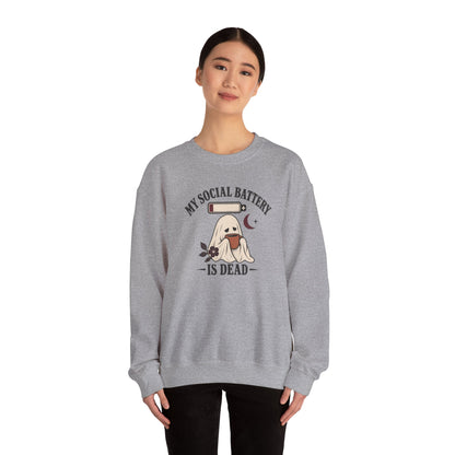 Cute Ghost "My Social Battery Is Dead" Crewneck Sweatshirt