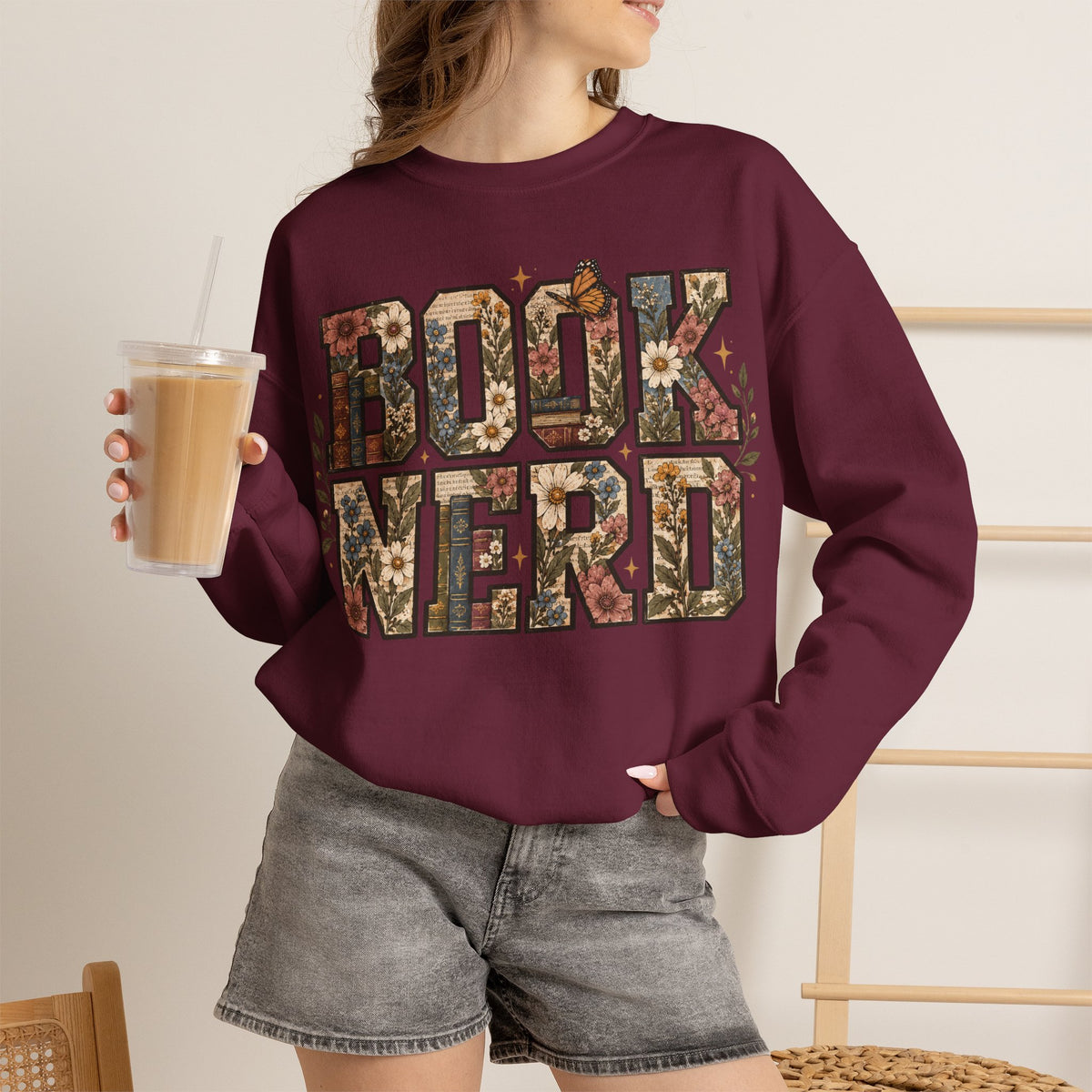 Floral Book Nerd Crewneck Sweatshirt