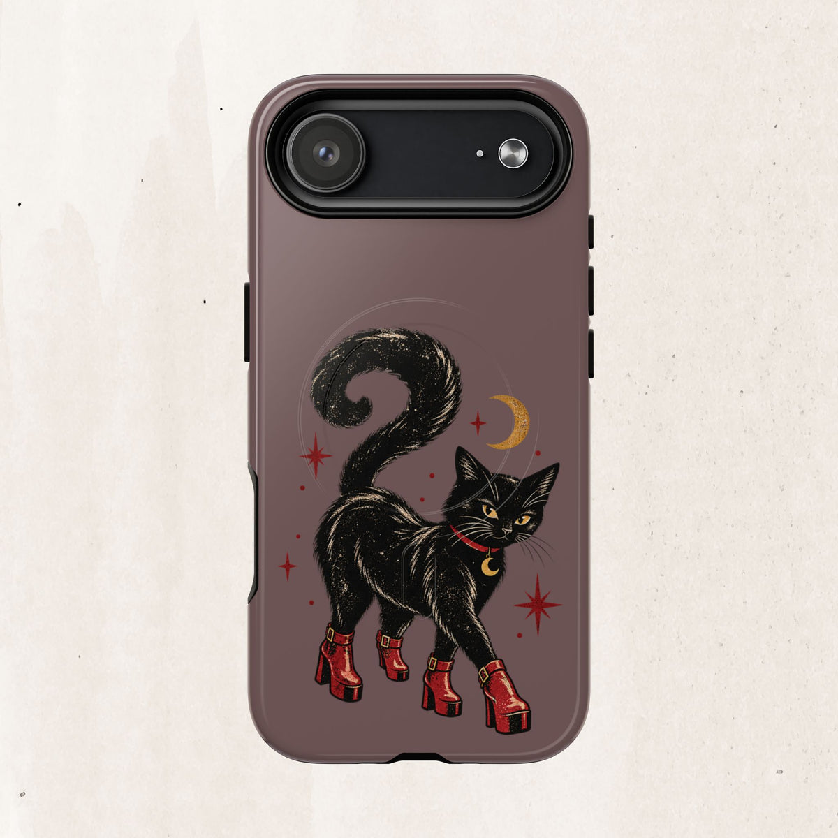 Magnetic Phone Case — Black Cat in Red Boots Design