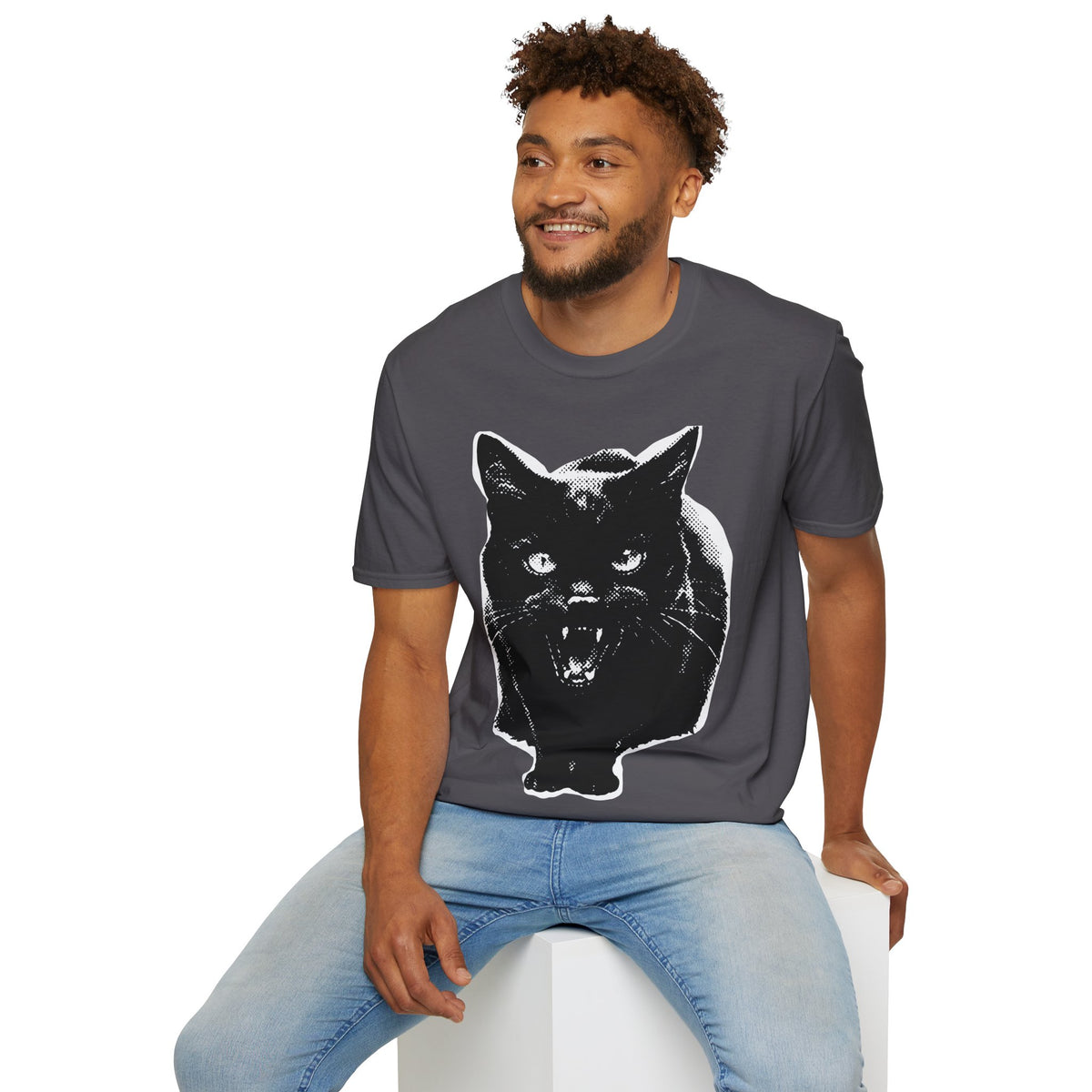 Black Cat Graphic Tee in Charcoal, alternate view