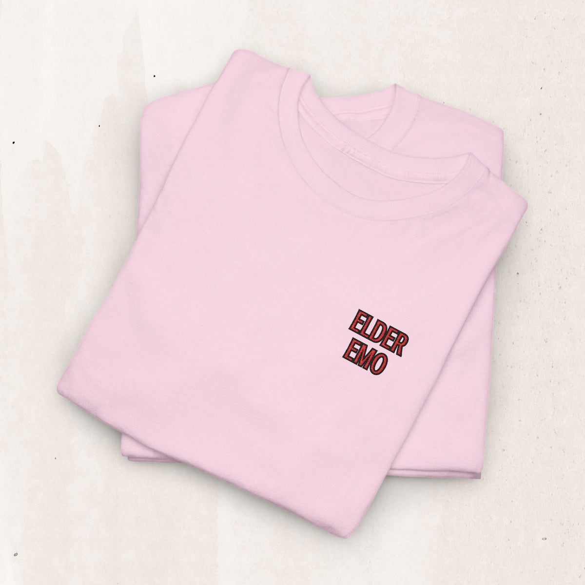 Elder Emo Embroidered Tee – Millennial Emo Gift Shirt – Light Pink