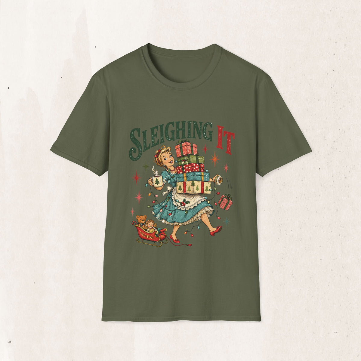 Vintage Christmas "Sleighing It" Graphic Tee