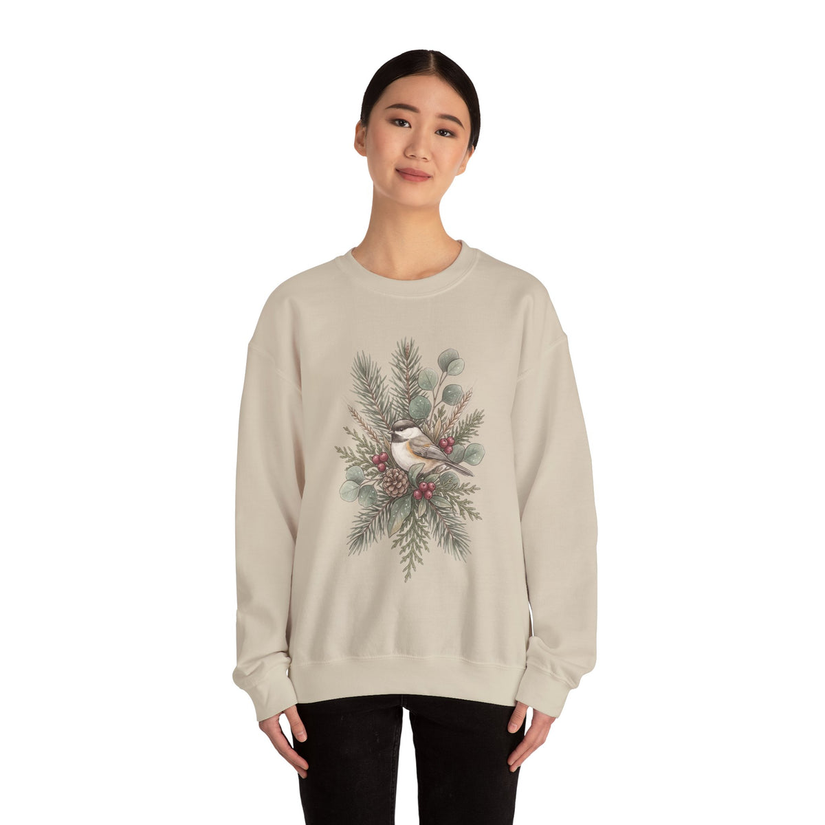Botanical winter wreath Christmas crewneck sweatshirt