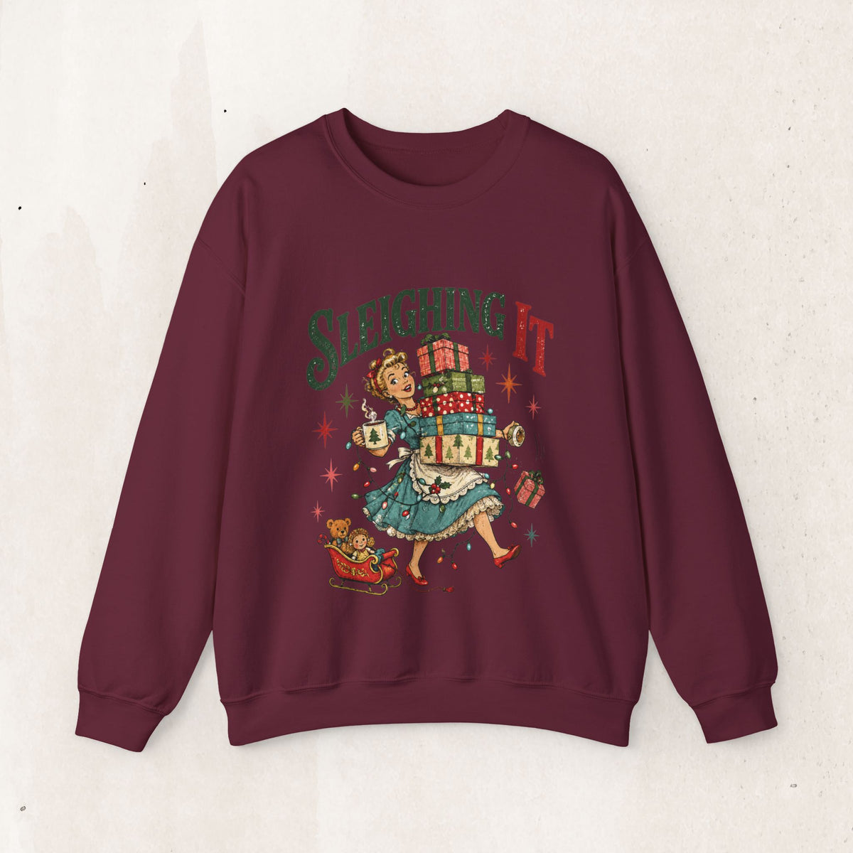 Sleighing It Christmas Crewneck Sweatshirt — Retro Holiday Gifts Design