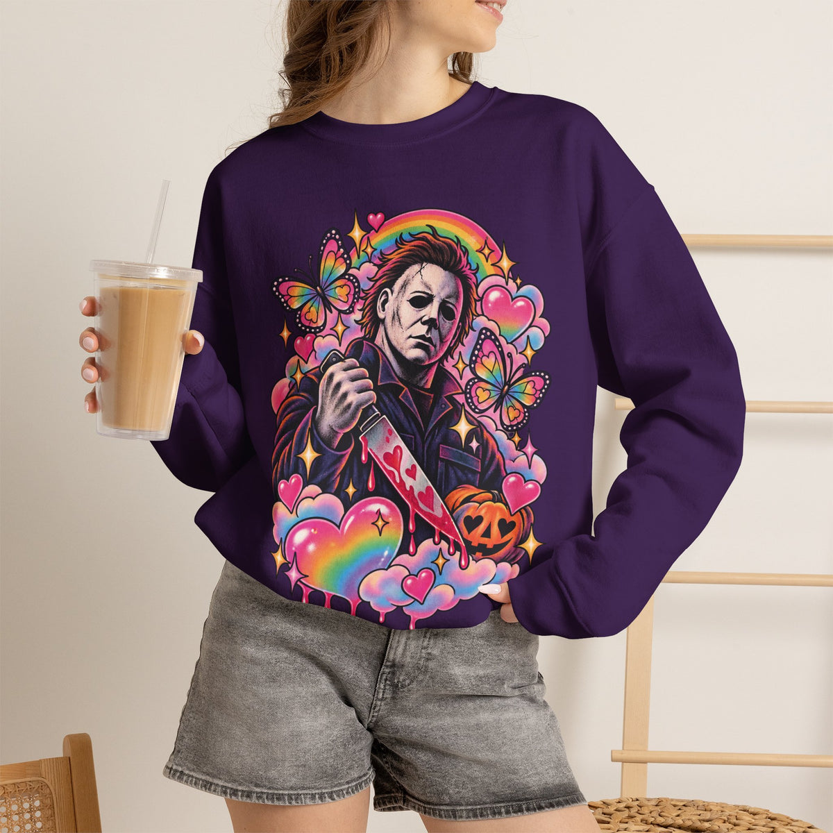 Colorful Michael Myers Horror Heart Crewneck