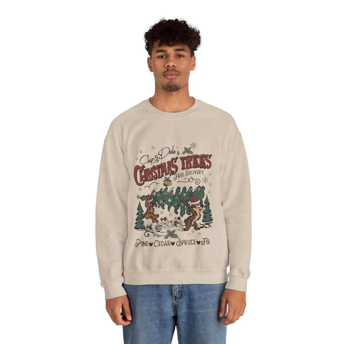 Chip&Dale Christmas Trees Holiday Crewneck Sweatshirt in Sand, alternate view