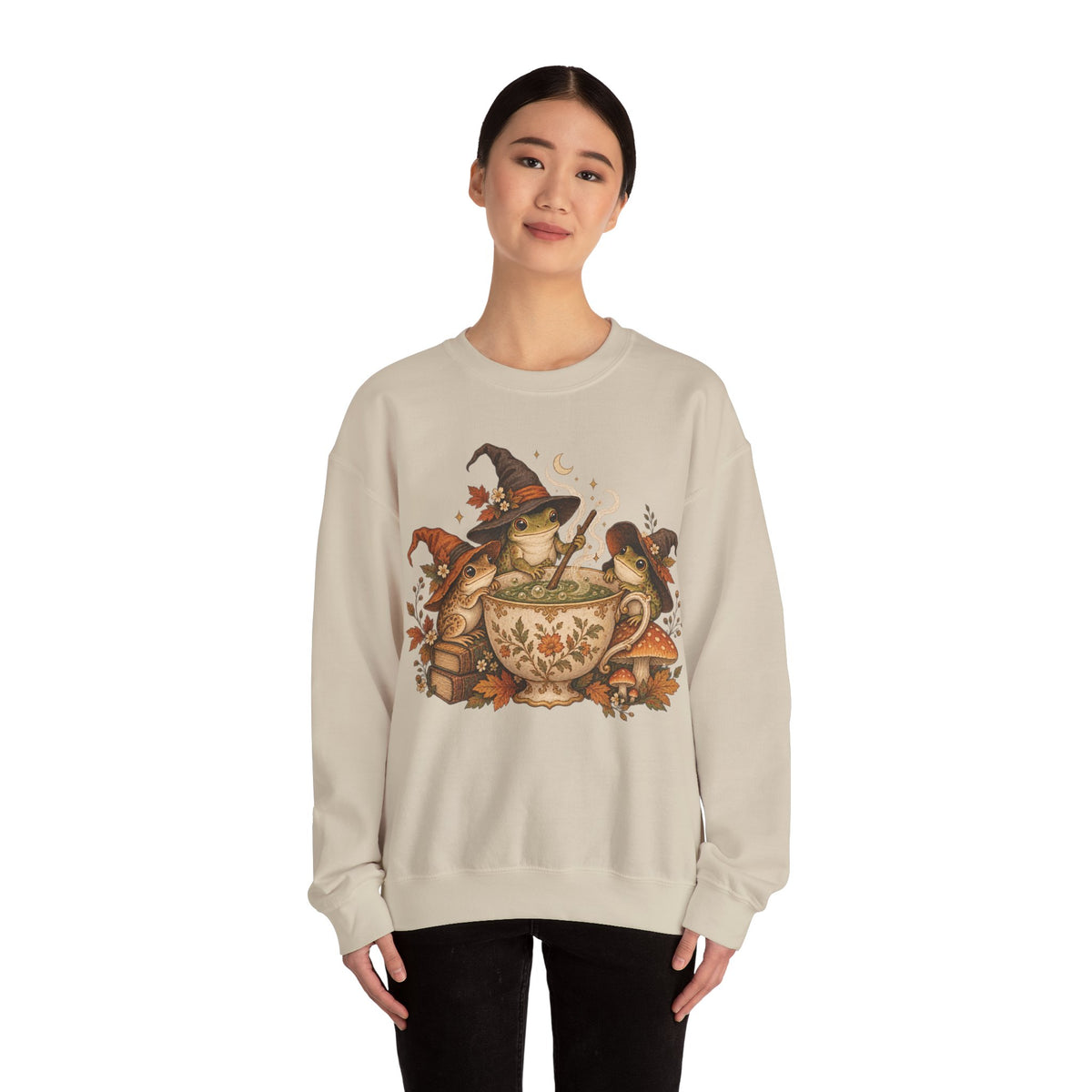 Cozy Witch Frog Tea Crewneck Sweatshirt