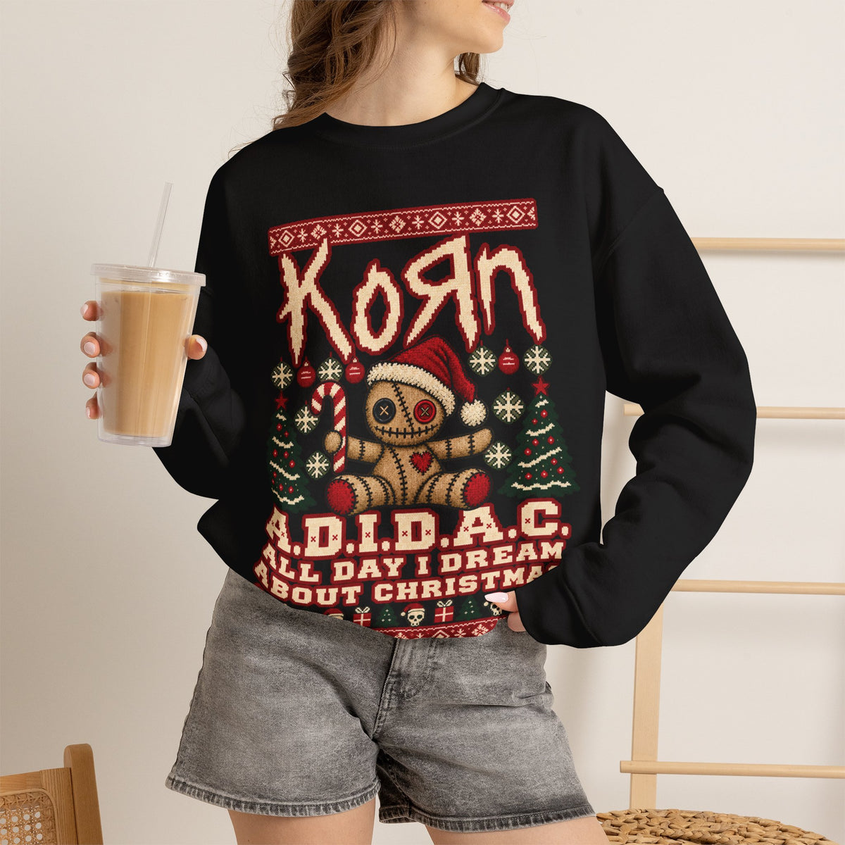Xmas A.D.I.D.A.C. All Day I Dream About Christmas Sweatshirt in Red, alternate view