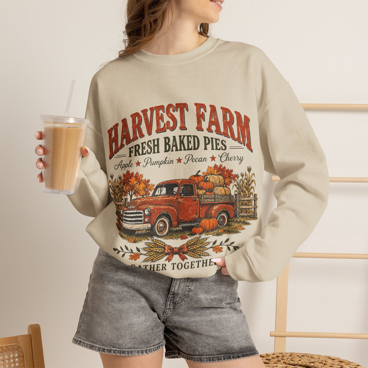 Harvest Farm Fresh Baked Pies Vintage Truck Sweatshirt, Thanksgiving Pumpkin Crewneck