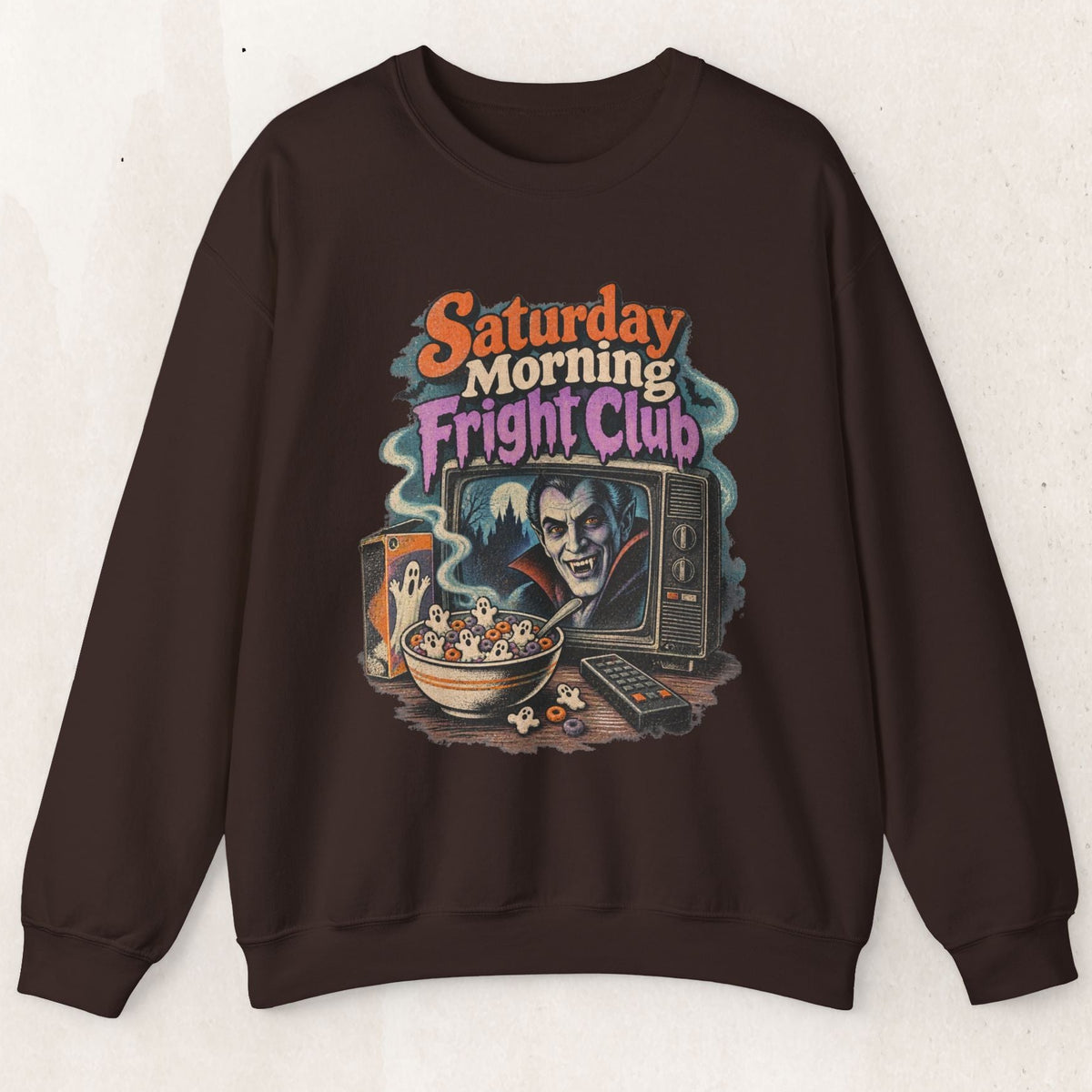 Saturday Morning Fright Club Crewneck Sweatshirt – Dark Chocolate