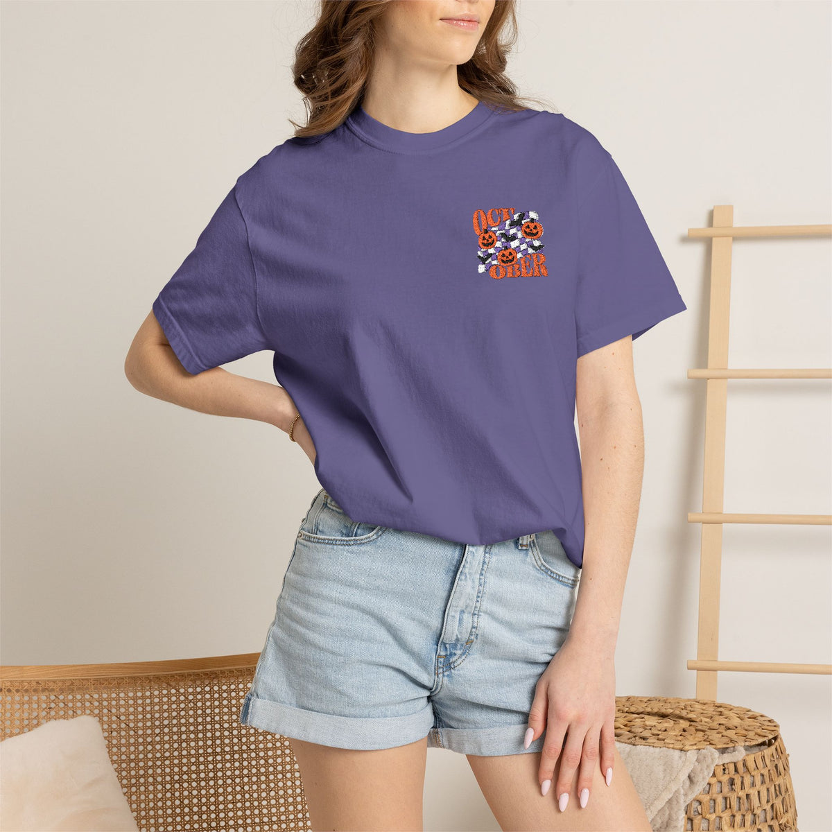Embroidered Retro "October" Halloween Tee
