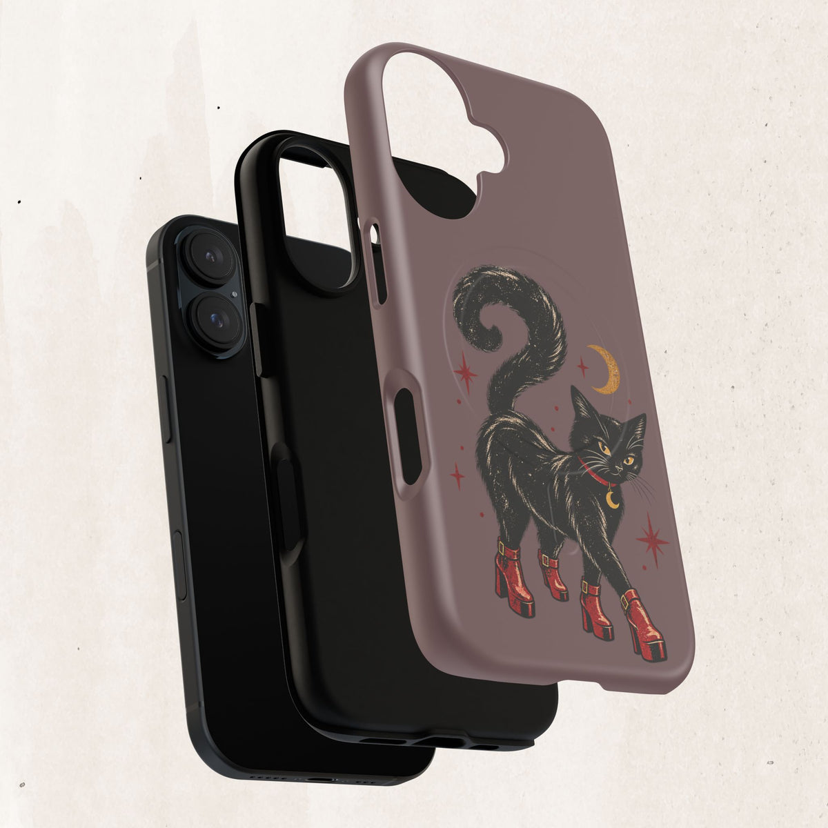 Magnetic Phone Case — Black Cat in Red Boots Design
