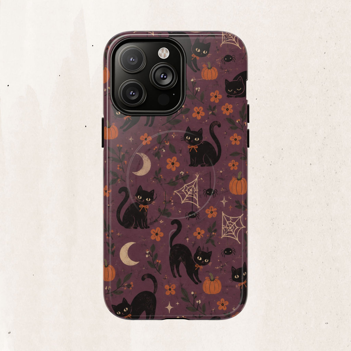Halloween Black Cat Tough Magnetic Phone Case — Cute Spooky Pumpkins & Spiderwebs