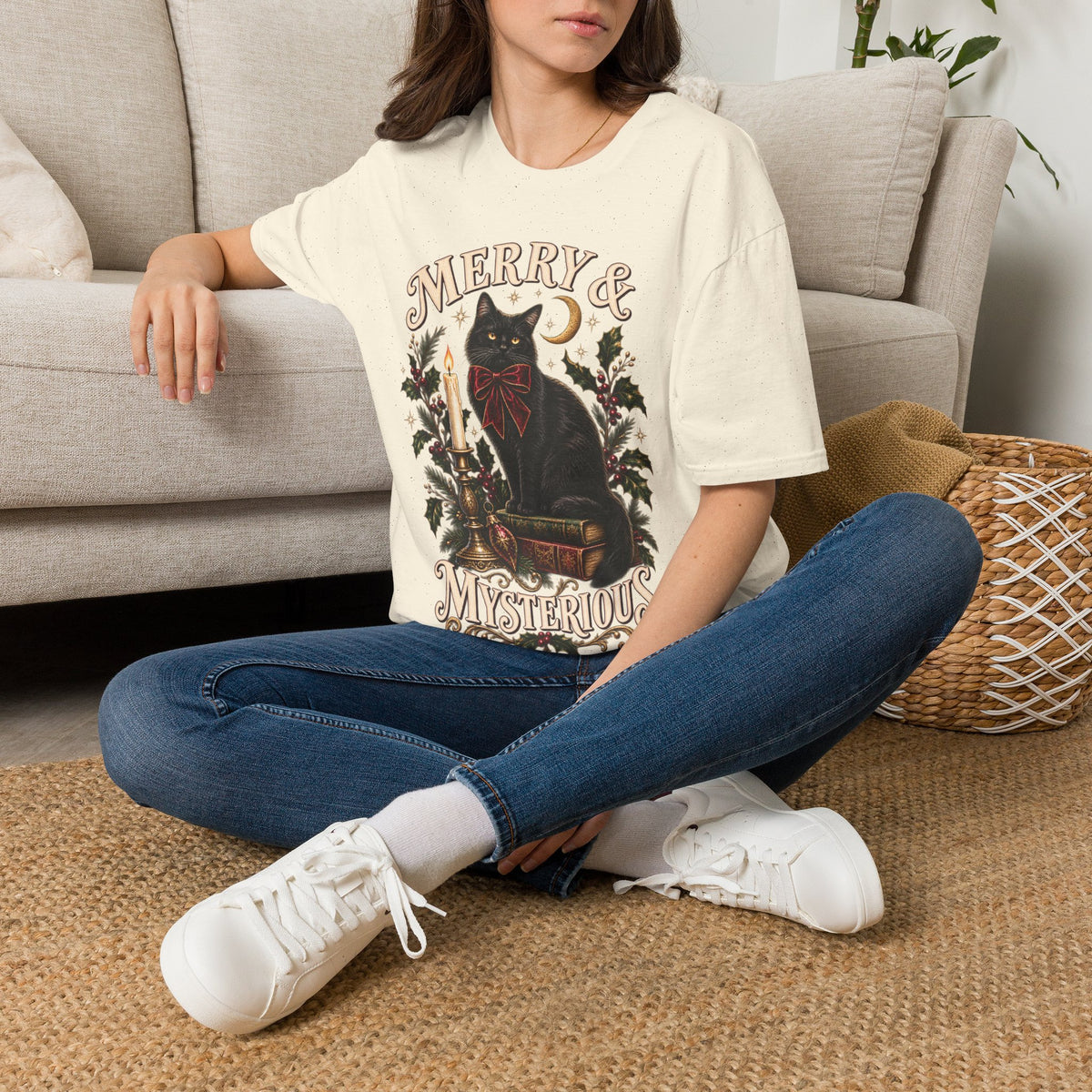 Merry & Mysterious Black Cat Christmas Tee