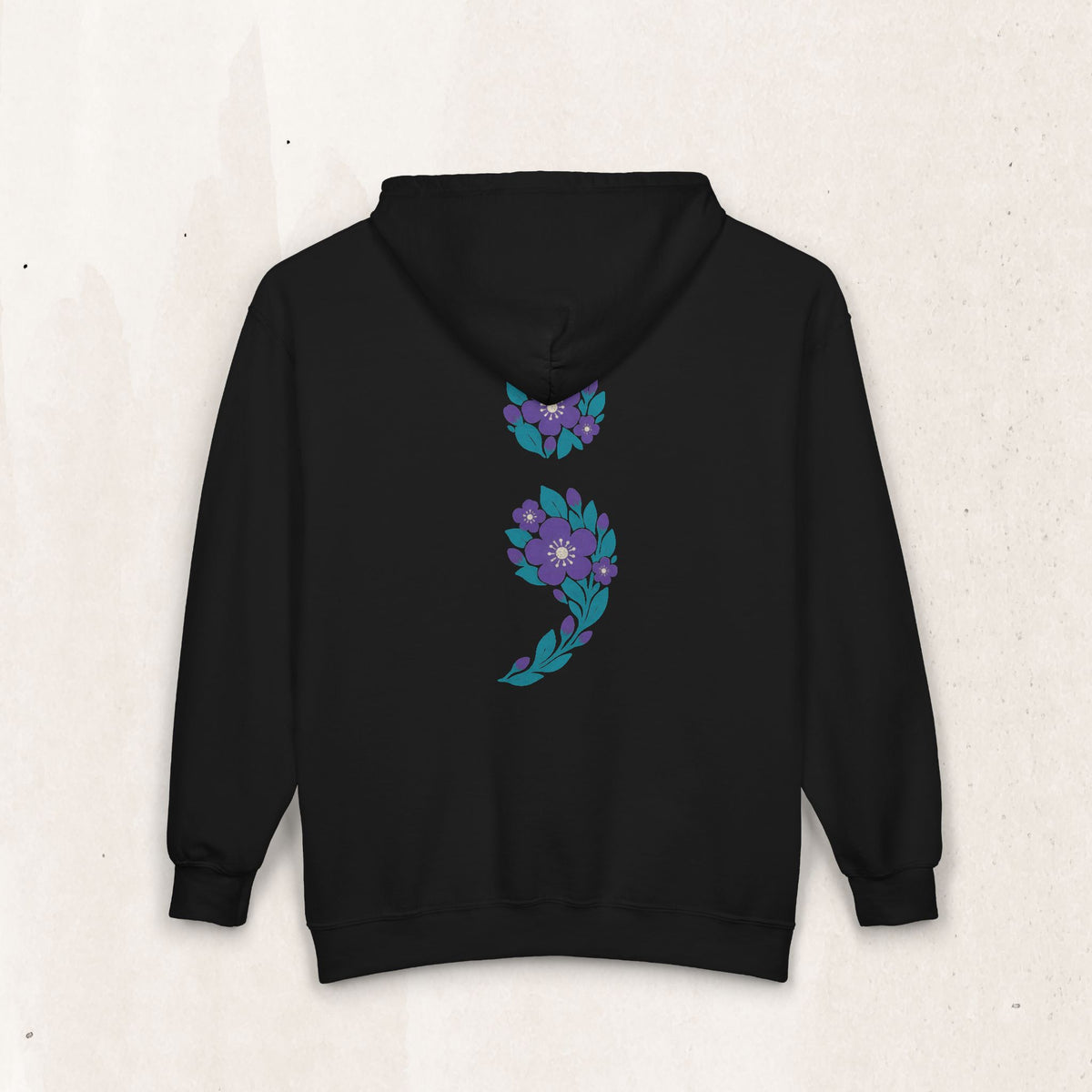 Floral semicolon suicide awareness zip up hoodie in black