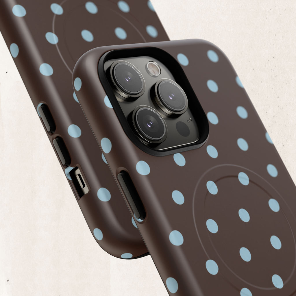 Polka Dot Magnetic Tough Phone Case — Brown with Light Blue Dots