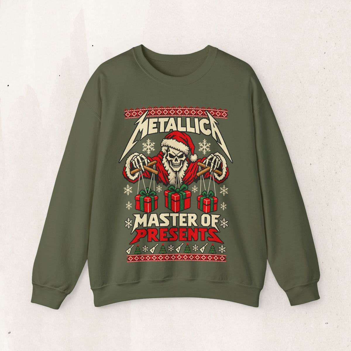 Metallica Master of Presents Christmas Sweatshirt – Military Green