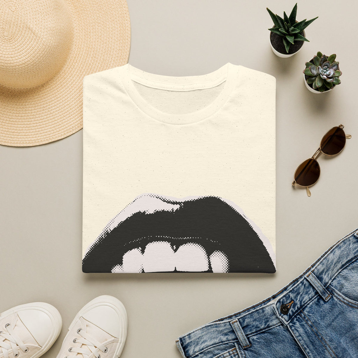 Vampire Fangs Graphic Tee – Gothic Lips & Fangs Shirt – Natural