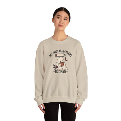 Cute Ghost "My Social Battery Is Dead" Crewneck Sweatshirt