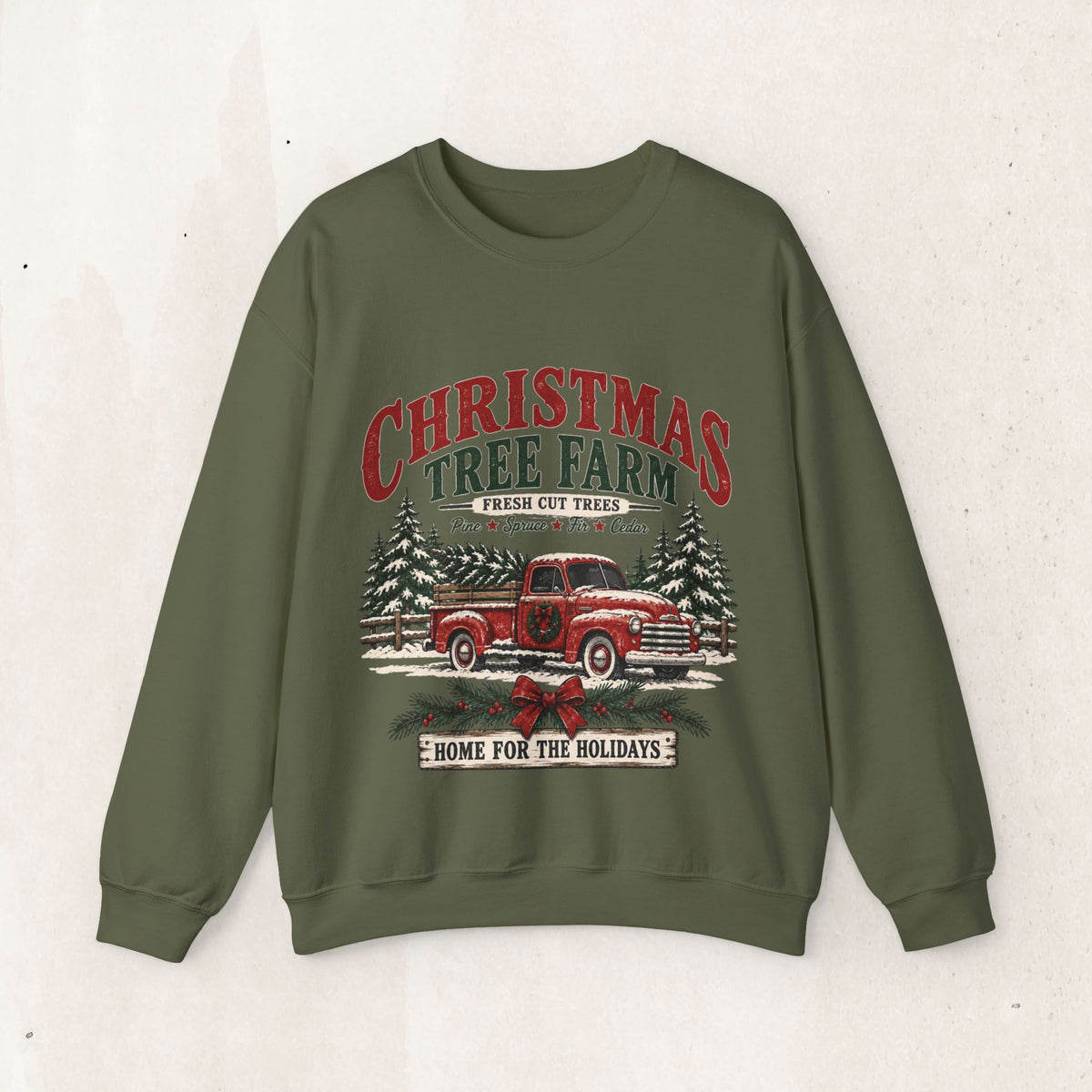 Christmas Tree Farm Home for the Holidays Sweatshirt, Vintage Red Truck Christmas Crewneck