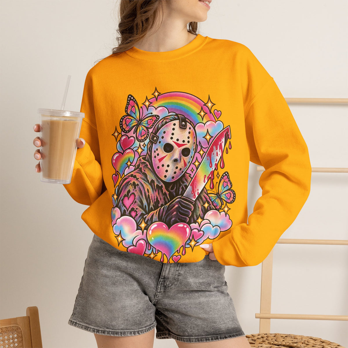 Jason Mask Rainbow Horror Crewneck Sweatshirt