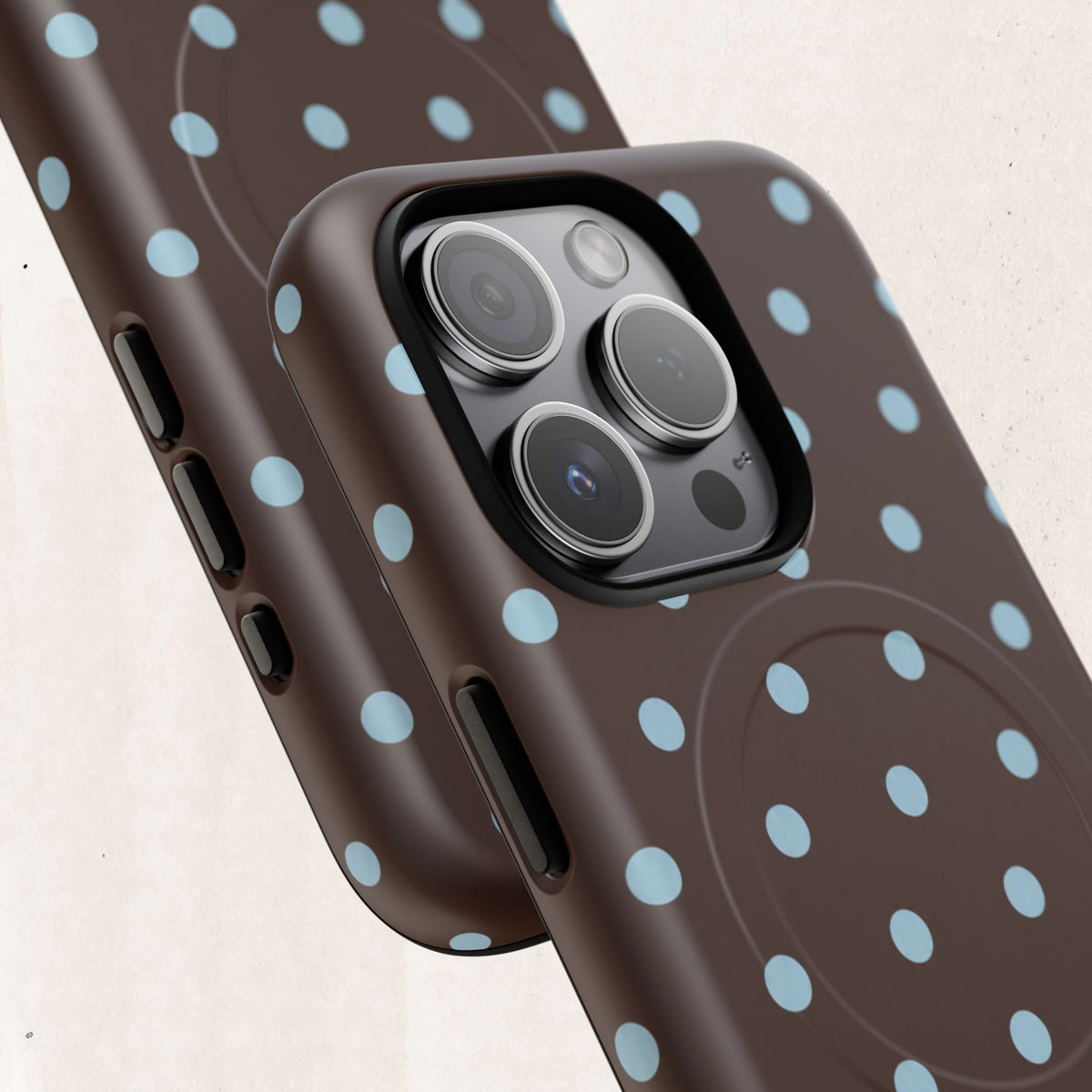Polka Dot Magnetic Tough Phone Case — Brown with Light Blue Dots