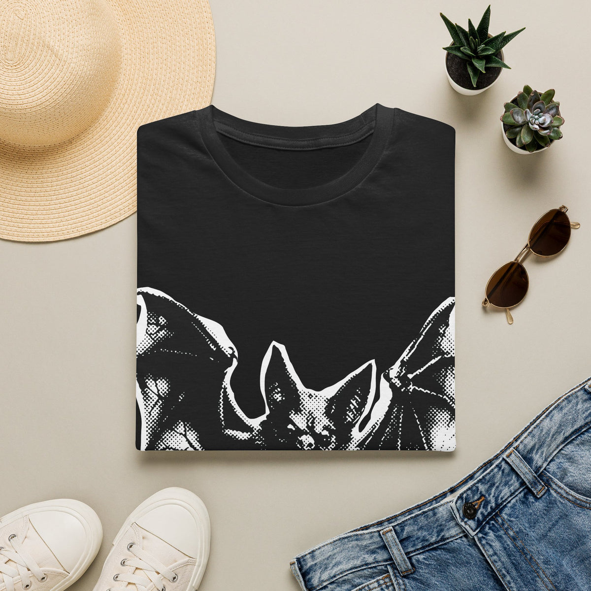 Flying Bat Graphic Tee in Black, alternate view