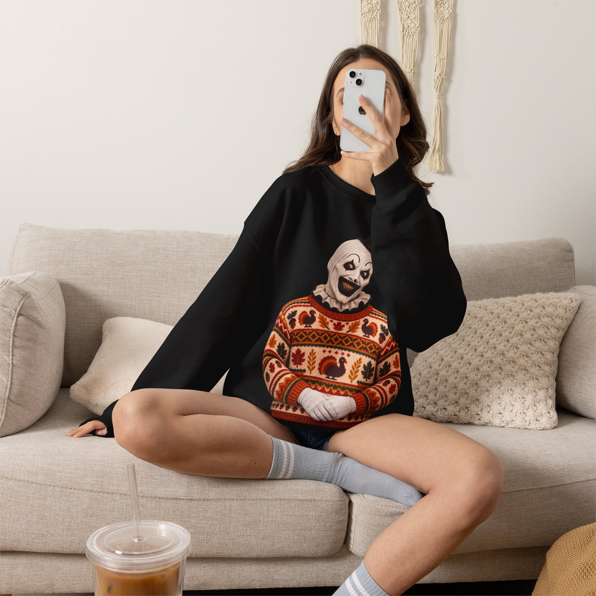 Art the Clown Thanksgiving horror crewneck sweatshirt in black