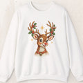 Vintage Rudolph Christmas Sweatshirt – Reindeer Portrait Crew – White