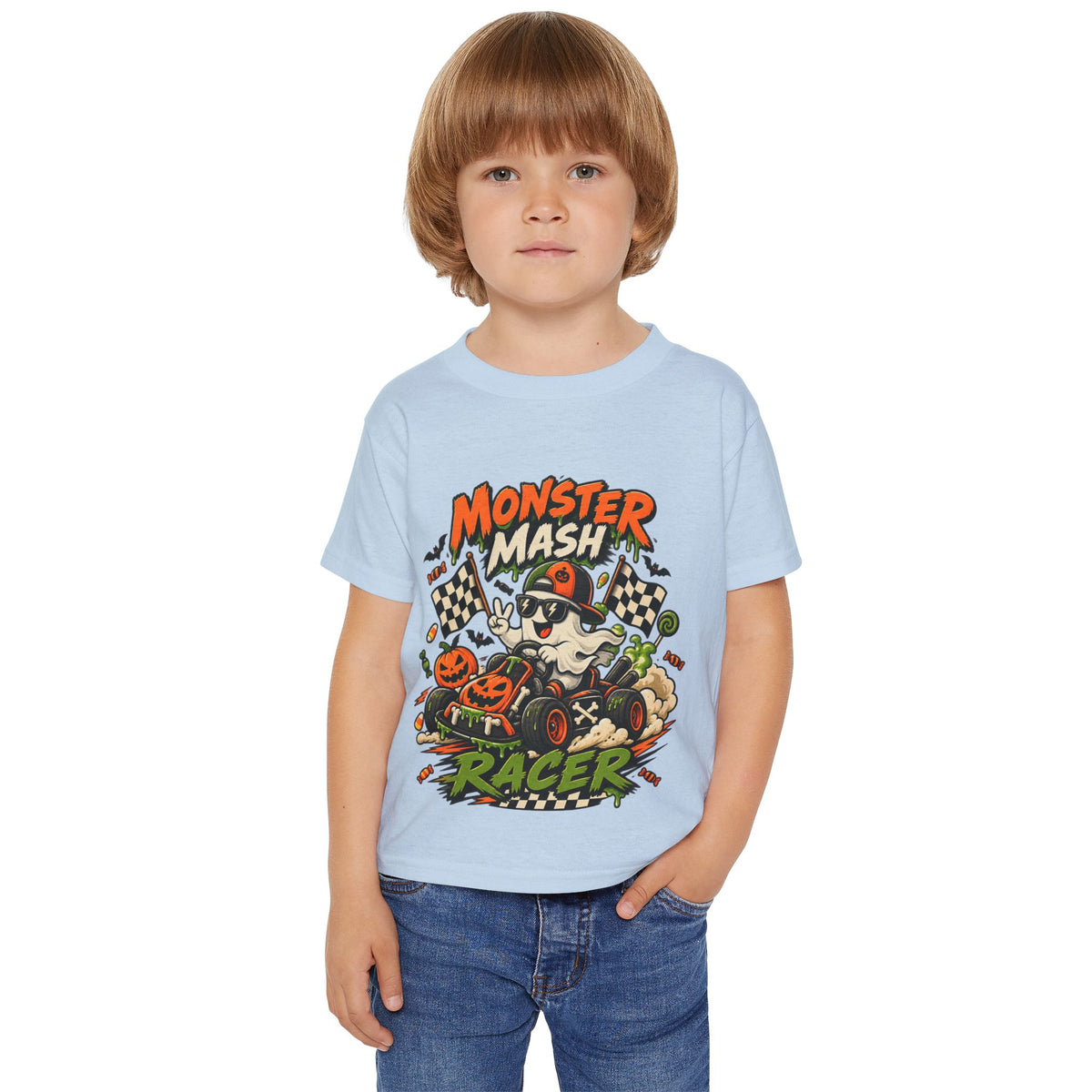 Monster Mash Racer Toddler T-Shirt in Light Blue, alternate view