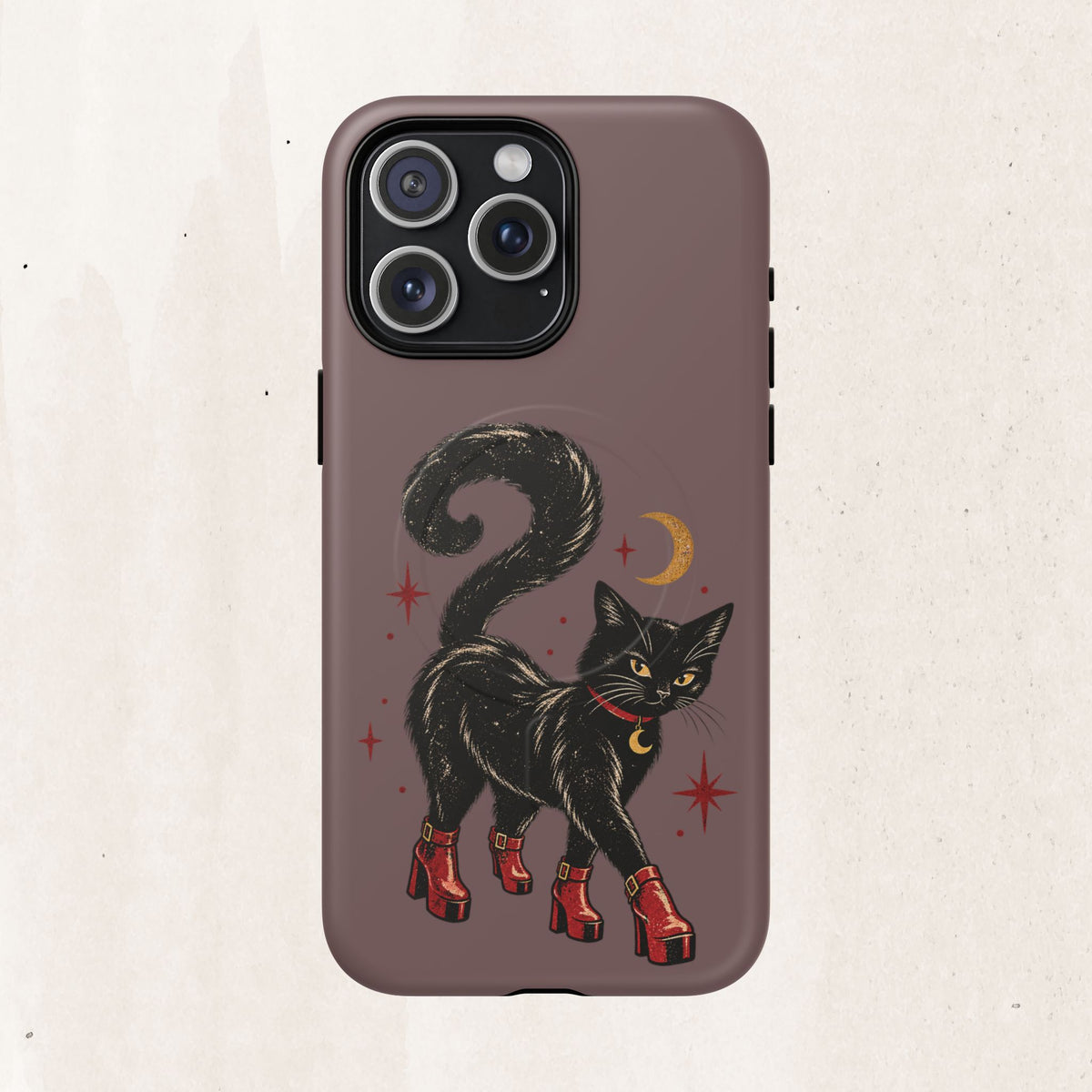 Magnetic Phone Case — Black Cat in Red Boots Design