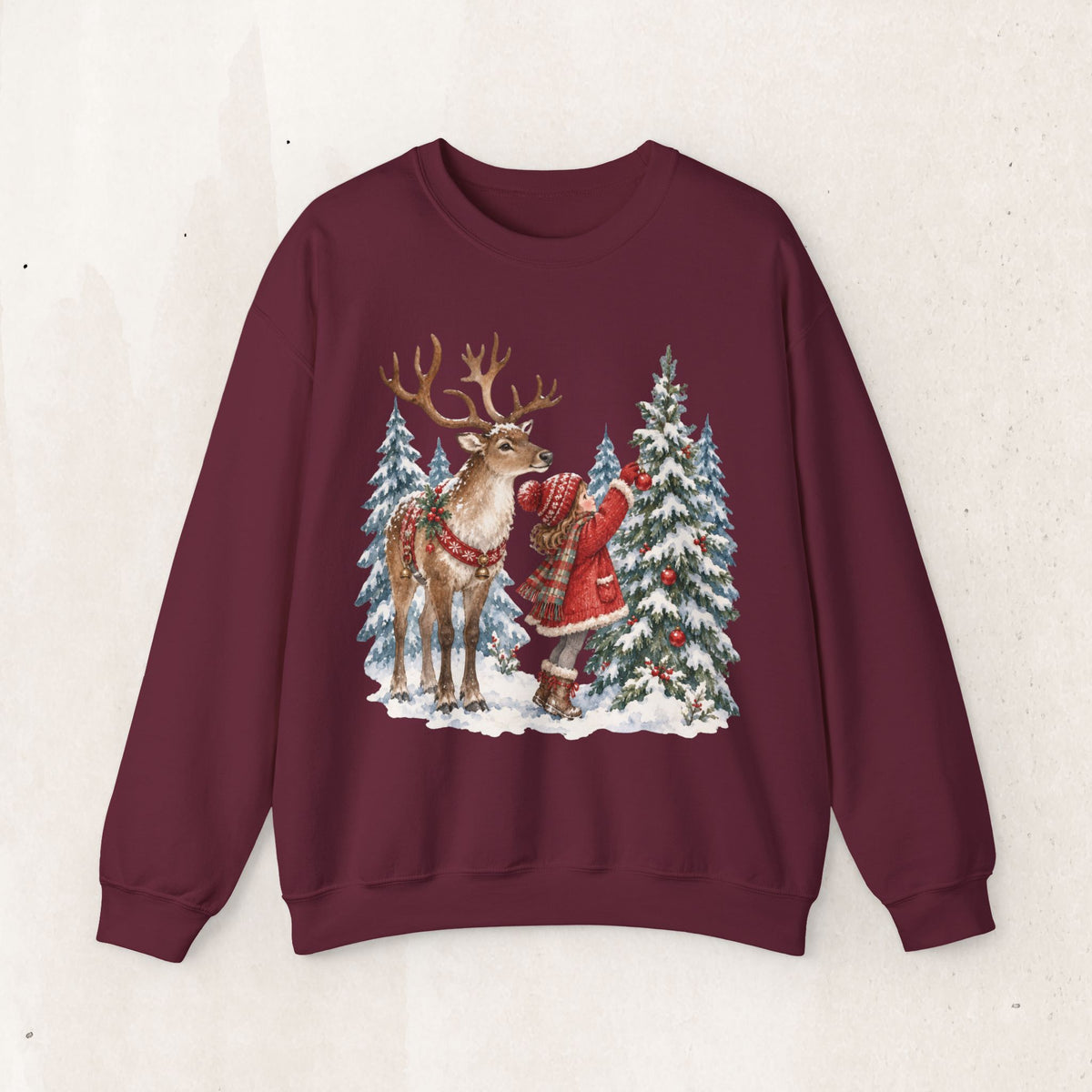 Christmas Reindeer and Gnome Sweatshirt, Woodland Reindeer Crewneck