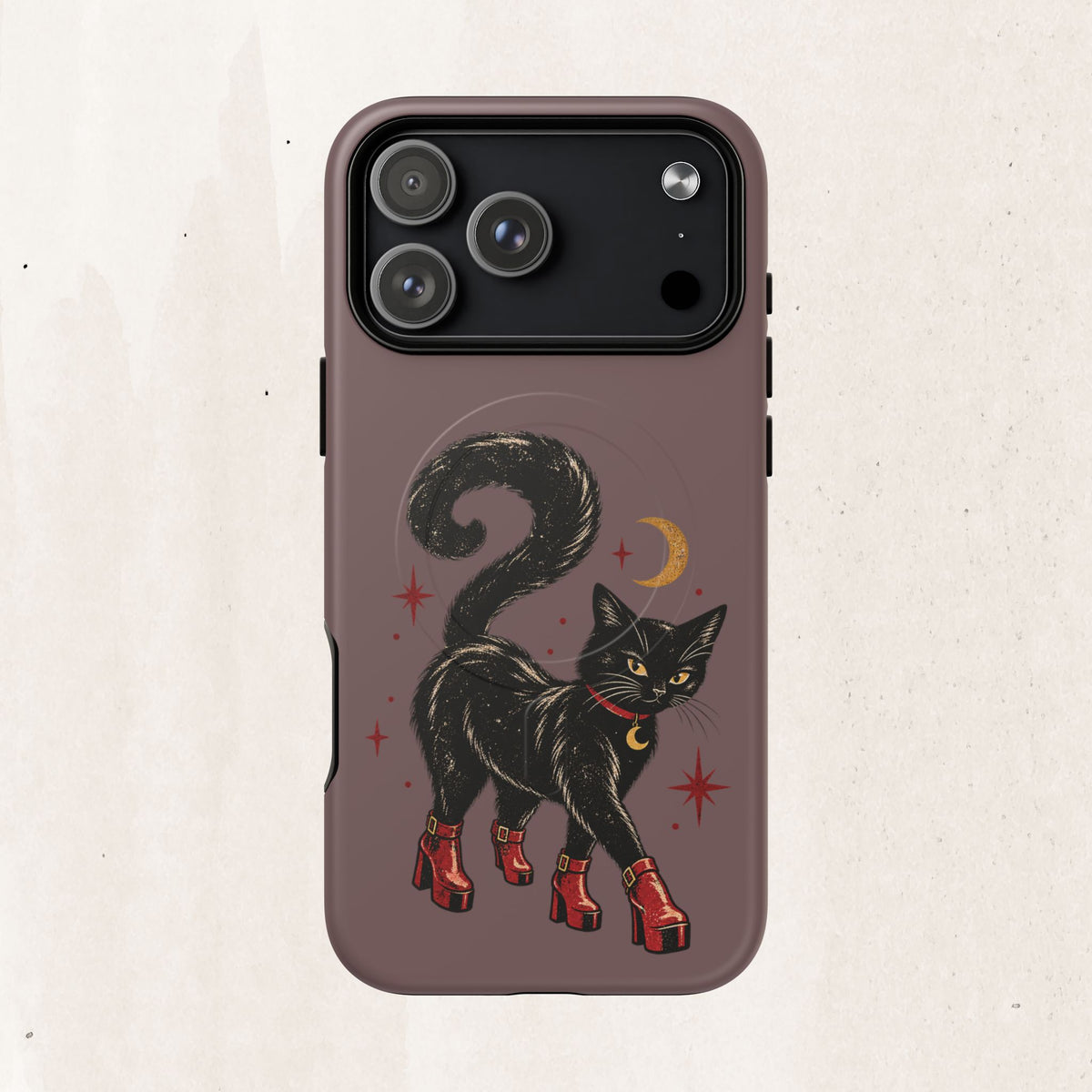 Magnetic Phone Case — Black Cat in Red Boots Design