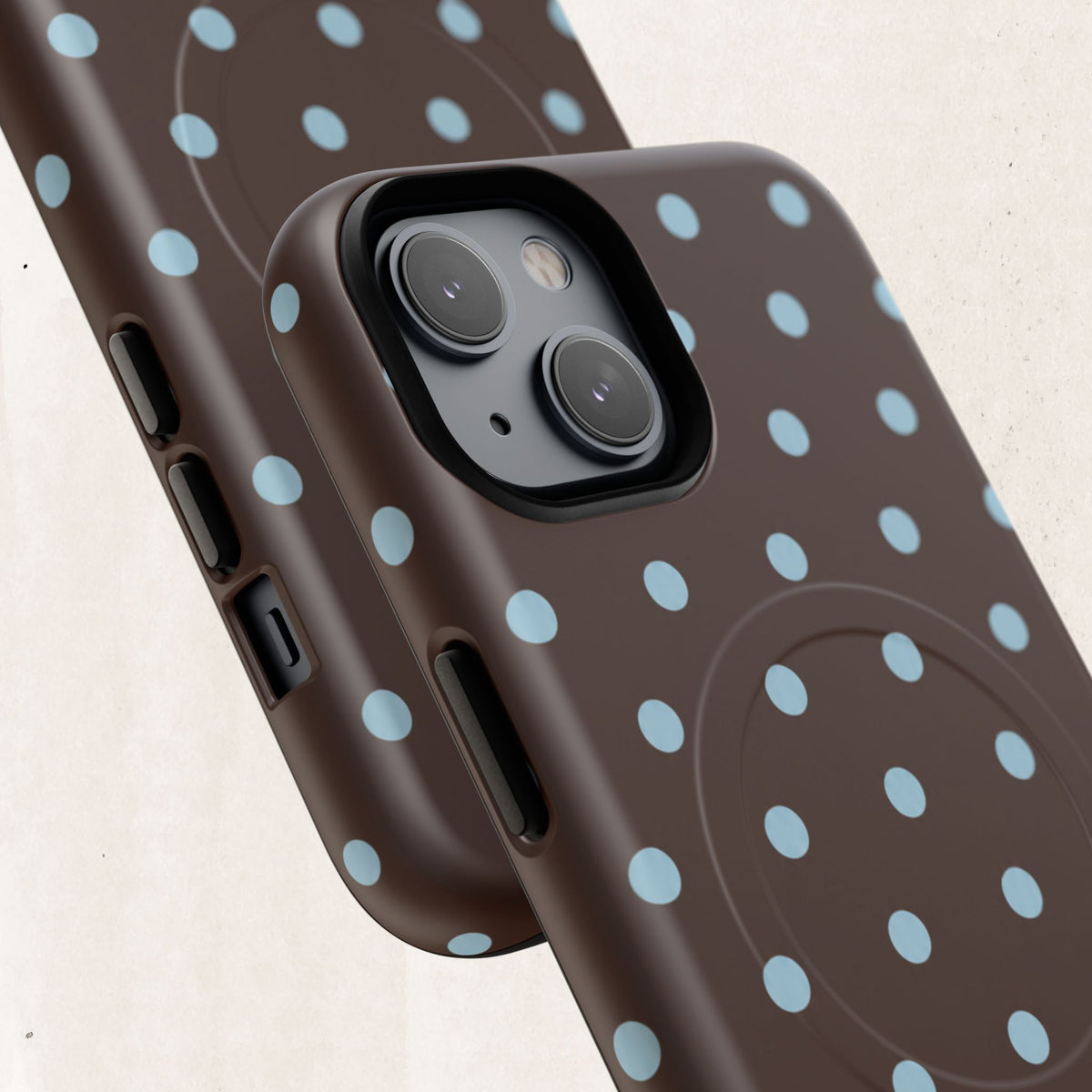Polka Dot Magnetic Tough Phone Case — Brown with Light Blue Dots