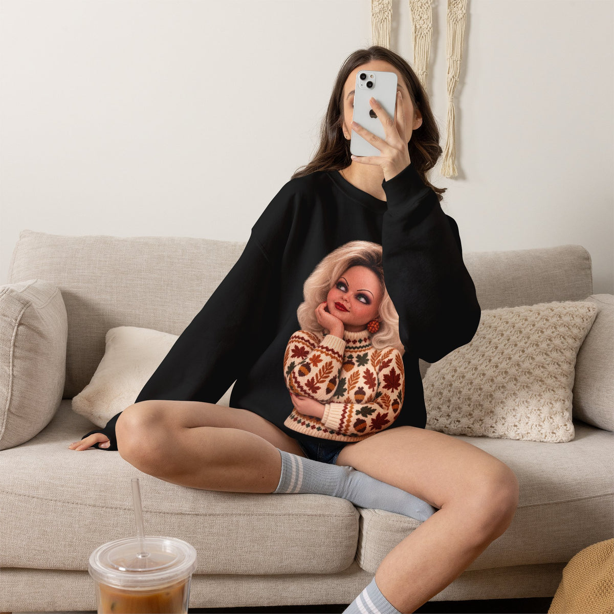 Bride of Chucky Thanksgiving horror crewneck sweatshirt in black