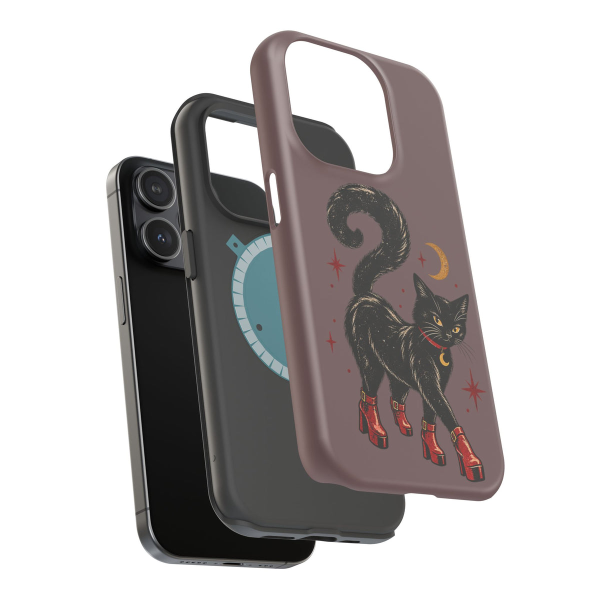 Black Cat in Red Boots MagSafe Phone Case, alternate view