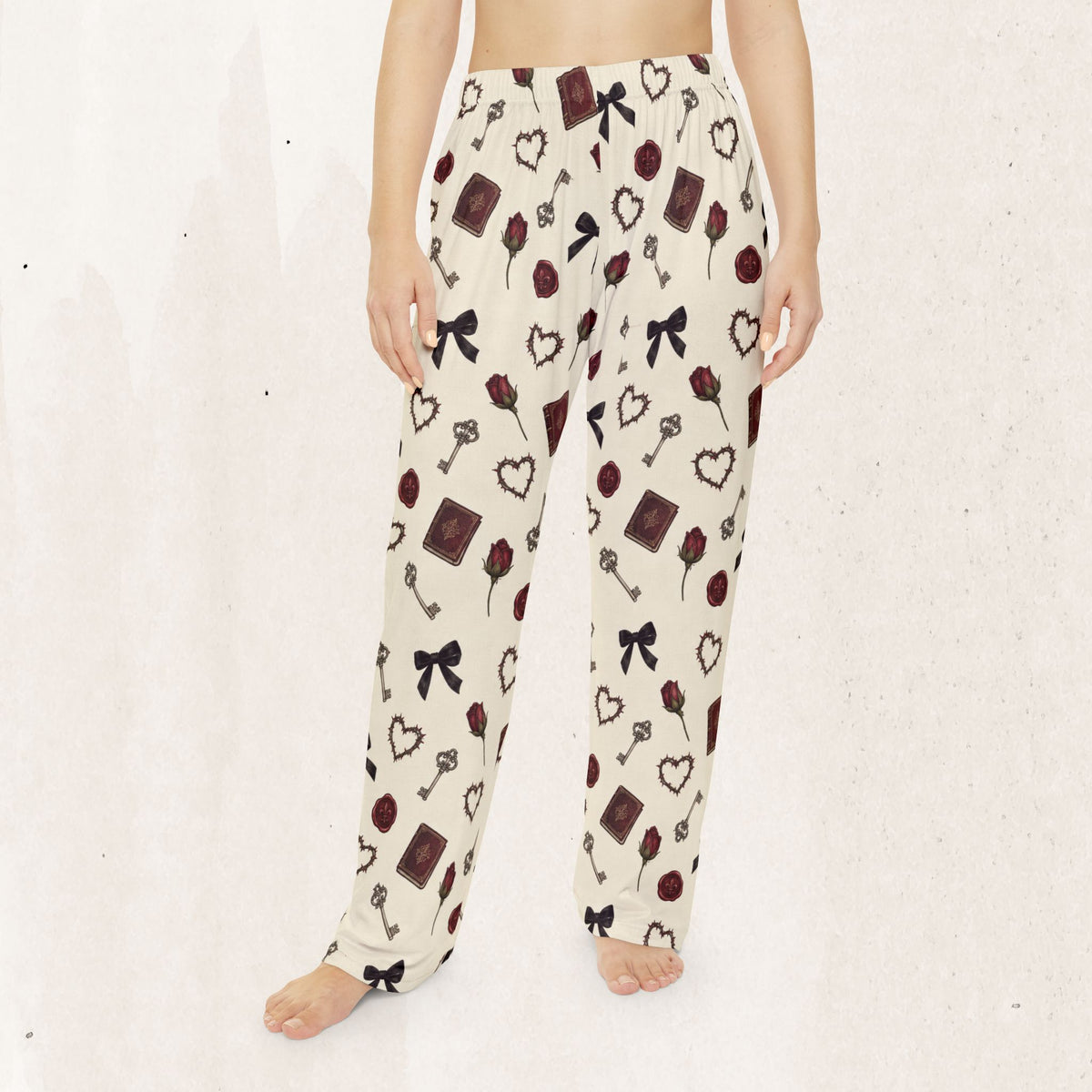 Valentine Romance Pajama Pants — Women's Heart, Key & Rose Lounge Pants